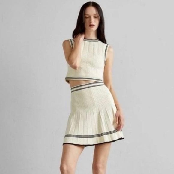 NWT House of Harlow Revolve Pointelle Knit Tank & Tennis Skirt Set In Ivory - M